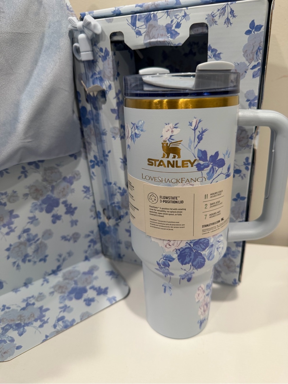 LoveShackFancy Light Blue Floral Gift Box with Ribbon 40oz